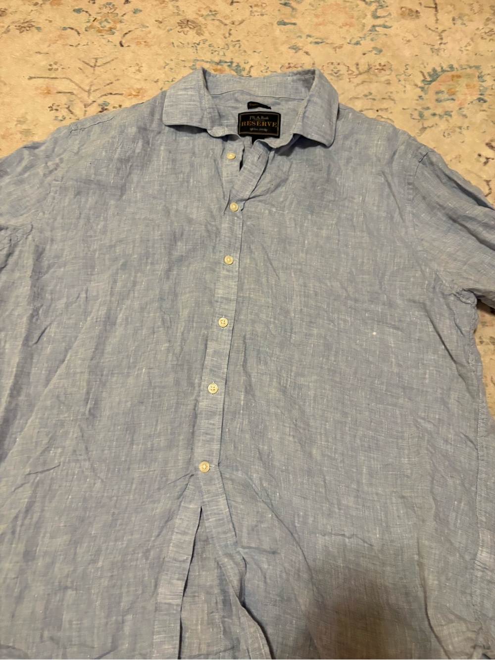 Reserve Collection Tailored Fit Linen Short Sleeve Button Up Shirt. Size XL.